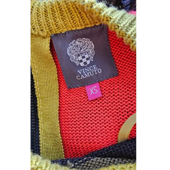 Vince Camuto Pleated Colorblock Fit & Flare Knit Sweater Dress Women Sz XS Multi - Picture 6 of 6